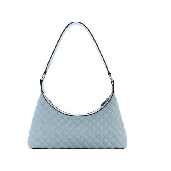 GUESS Everlee top zip quilted faux-leather small shoulder bag - Misty Light Blue - Picture 8 of 9